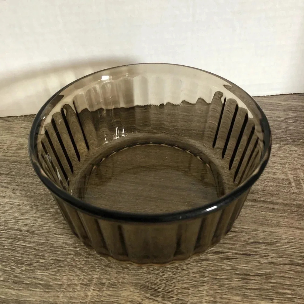Vtg Smokey  Glass Serving Bowl